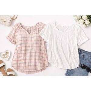 Lot of 2 Women’s XXL ana A New Approach Tops White Textured & Plaid Blouse